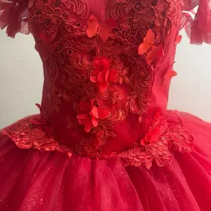 Elegant Red Quinceanera Dress with Sparkling Beads and Off-Shoulder Sleeves for Special Occasions