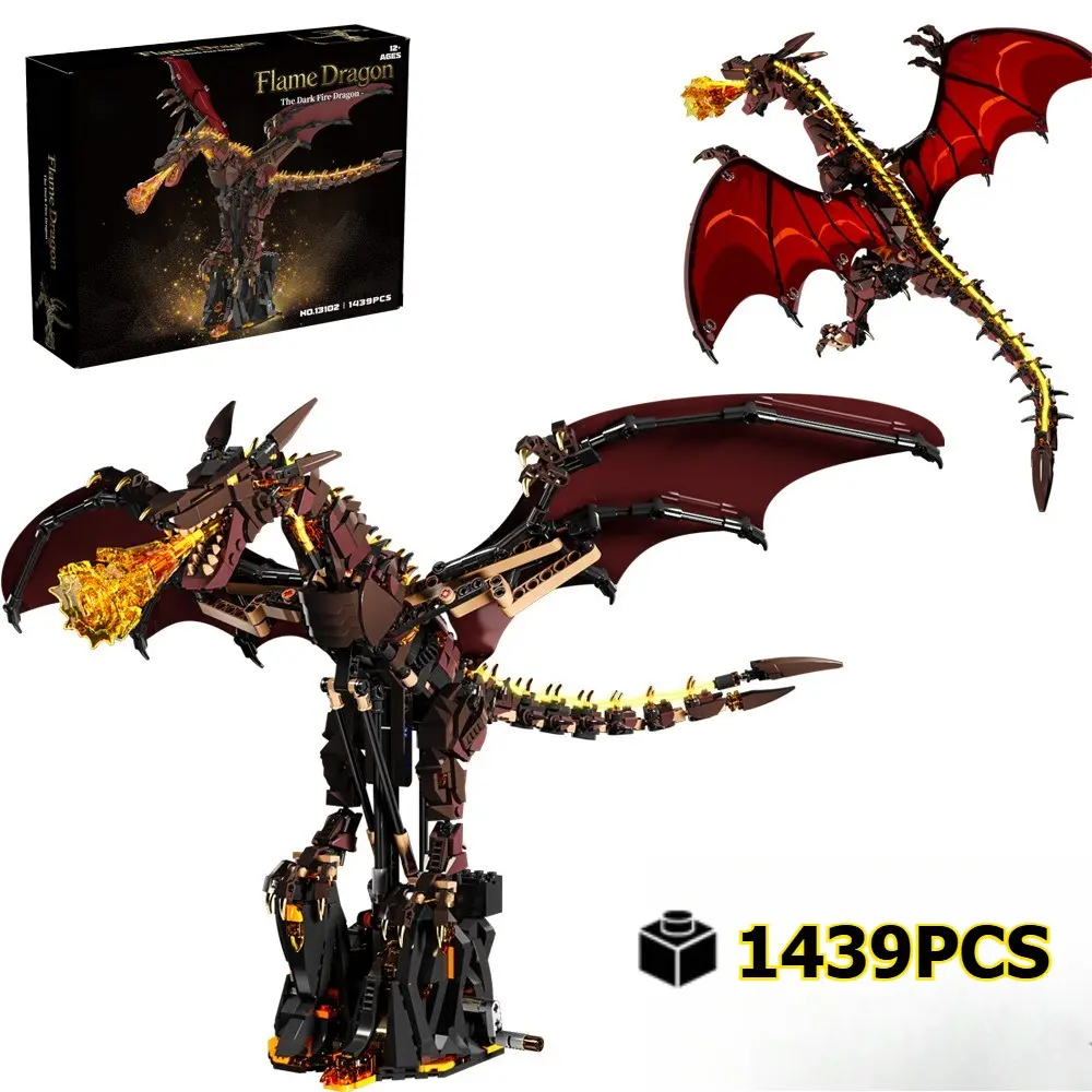 1439 pcs Fire Dragon building blocks model, Sci-fi movie myth series, Adventure, Challenging Build, 3D mechanical gear linkage, Office and home decoration item, Educational puzzle building set, High difficulty collectible toy, Creative gift