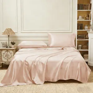 Luxury Silky Satin Bedding Set 4 Piece King Queen Size Deep Pocket Adjustable Sheets, Silky Fitted Sheet, Soft Smooth Silk Feel Comfortable Sleep Experience