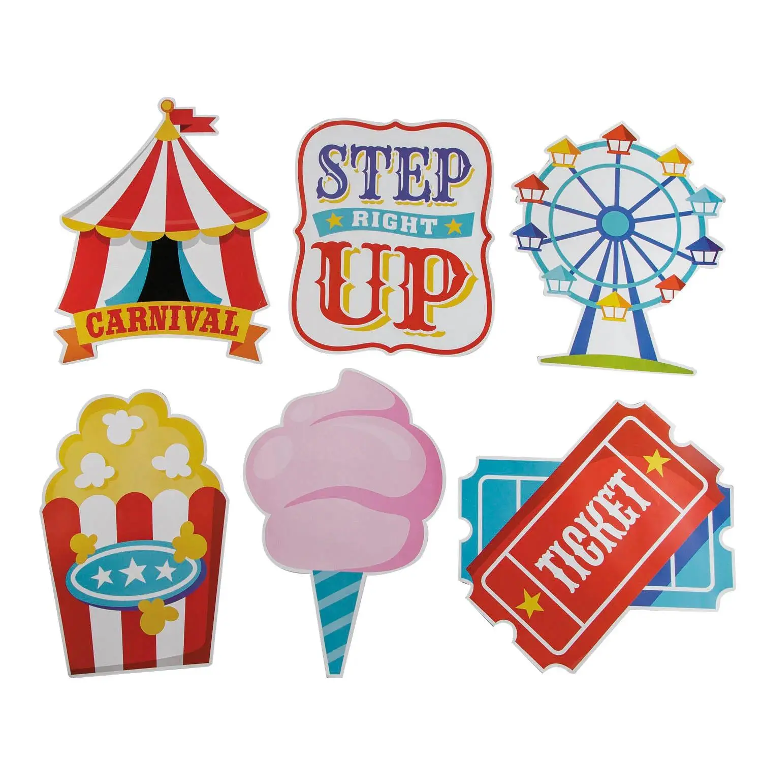18 3/4" - 21 1/2" Carnival Party Cardstock Wall Cutouts - 12 Pc.