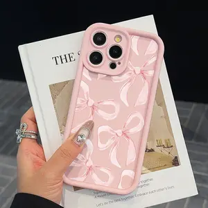 Protective Phone Case with High-End Fashion Trend Pink and White Bow Print, Phone Accessory for Apple Accessories That Fits iPhone 17, 16, 15, 14, 13, 12, 11 Pro Max