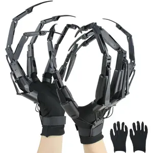 Halloween Articulated Fingers with Extension Nails & Gloves, Upgrade 3D Claw Hands Skeleton Articulated Finger Extensions for Cosplay, Flexible Halloween Gear Decoration Fits Most Finger Sizes-Black Masks Creepy Accessory