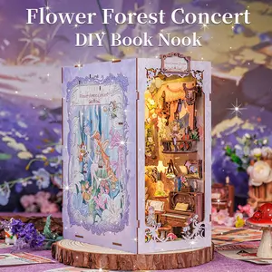 【FlowerForest Concert】DIY Dollhouse Booknook Bookshelf Insert Decor Alley with LED Light - CUTEBEE Wood DIY Package