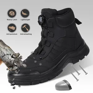 Furuian Steel Toe Boots for Men Women- Work shoes Work boots Stylish & Comfortable Safety Boots with Rotating Buckle Anti-Puncture Slip-Resistant Design Industrial Construction Puncture Proof Indestructible High Top Tactical Work Boots
