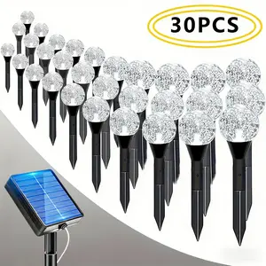 30pcs Outdoor Solar Crystal Ball String Lights, 19ft/6m IP44 Lawn Lights with 8 Lighting Modes And Light Sensor Switches, Suitable for Garden, Patio, Pathway And Landscape Lighting
