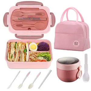Bento Lunch Box Set for Adults and Kids, Includes Insulated Bag and Soup Cup, Portable Lunch Box, Microwave and Dishwasher Safe, BPA Free, Perfect for Office, School, and Picnics, Microwave Safe Reusable, Leakproof Lunch Box
