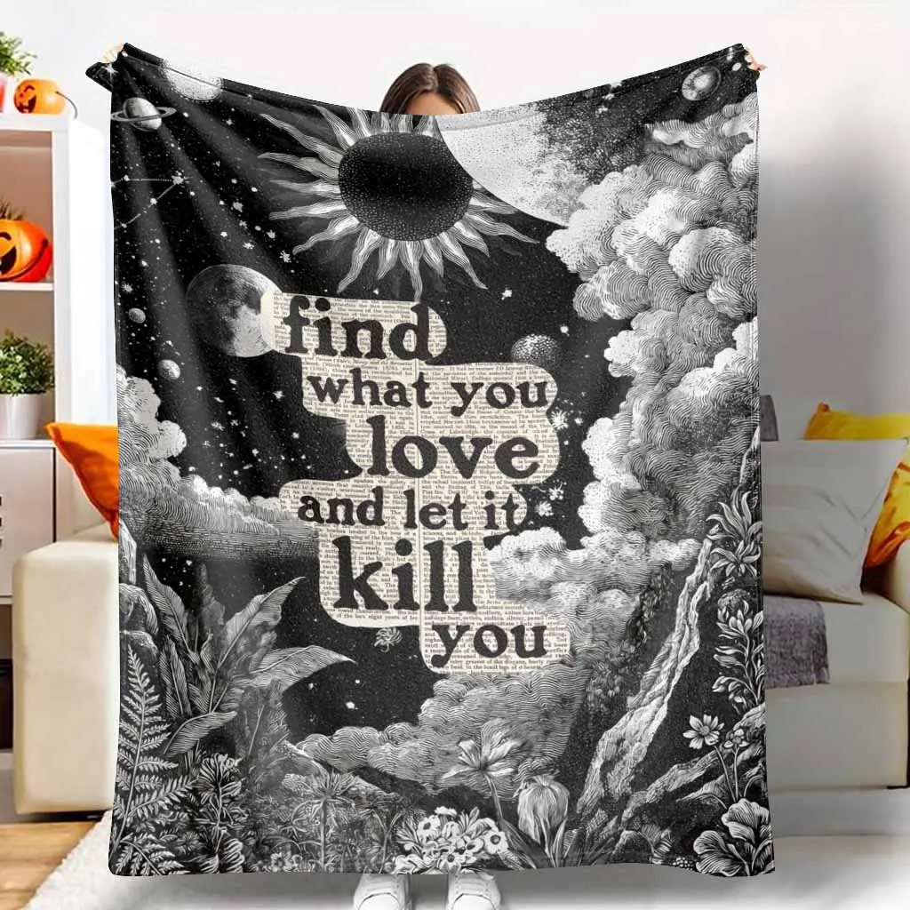 Celestial Galaxy Sun Moon Floral Forest Quote Flannel Throw Blanket - Cosmic Print, Galaxy Theme, Fading Resistant Flannel Fabric, Soft Warm Cozy Style, Vintage Star Motif, Bedroom Reading Nook Decor, Ideal Gift (Celestial Blankets Collection)