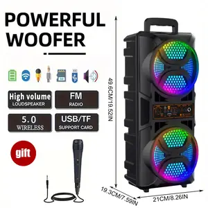 Portable Wireless Bluetooth Speaker With Microphone, Home Theater Subwoofer - Wireless Outdoor Portable Stereo Speaker, Party Speaker With RGB Lights, DJ, 2400mAh Rechargeable Battery, USB Charging - Ideal For Home, And Christmas