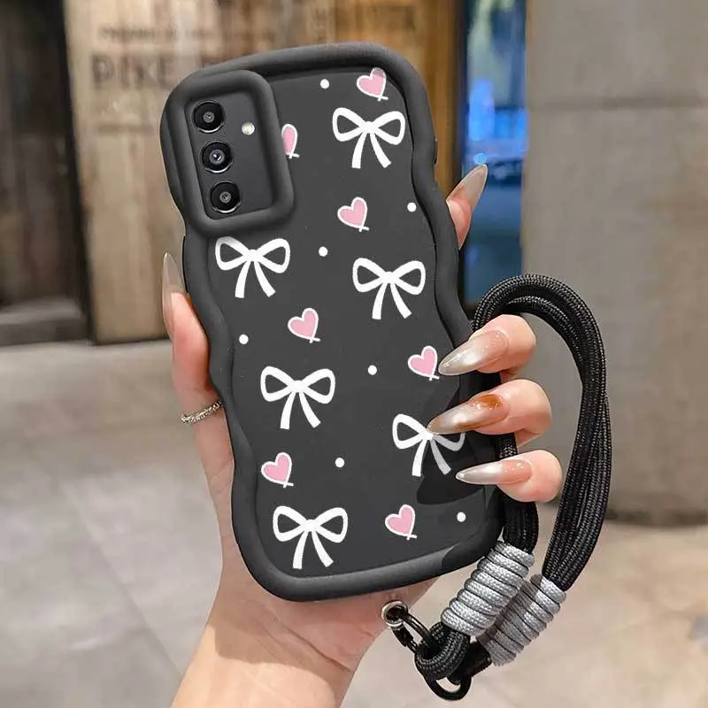 1 Piece Samsung A15 4G 5G Love heart white bow Daily Use Ready Flexible Suitable For Samsung A15 5G Protective Phone Case Cover Casing With Reinforced And Lanyard