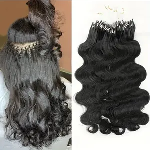 Body Wave Micro Loop Human Hair Extensions Remy Microring Hair Extensions With Soft Beads #1B 12-28 Inch 50strandsPack