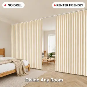 No Drill Room Divider for Renters - Folding Privacy Curtain Partition for Small Spaces, Bedroom, Studio Apartment, Dorm Wall Separator, Foldable Partitions