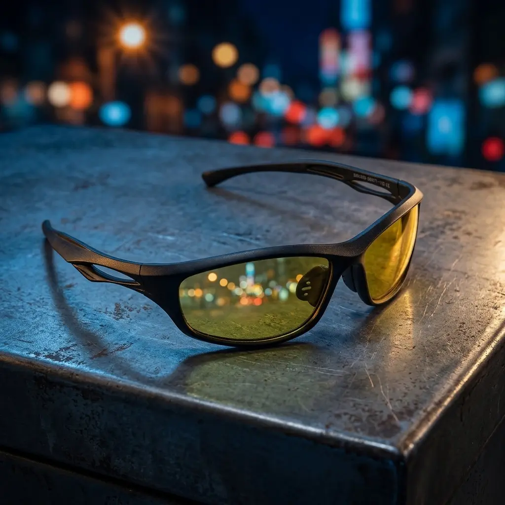 Windproof Night Vision Driving Glasses with Flexible Hollow Sport Frame, Anti-Glare Yellow Lenses for Adults, Eye-Friendly for Truckers & Bikes, Yellow Tint, Comfortable, Drivers, Dusk Travel, Eliminate Dazzling White Light, Anti-High Beam, Flexible Arm