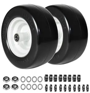 (Set of 2) 11x6.00-5 Smooth Tire and Wheel, 11x6-5 Solid Rubbe Riding Lawn Mower Tire with Rim, 3/4" Bearing, 5.8" Centered Hub, Smooth Tread Solid Tire for Zero Turn Mowers