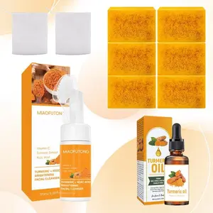 Lemon Kojic Acid Turmeric Skincare Cleansing Set – 3-Piece Set: Cleansing Mousse, Turmeric Soap & Turmeric Essential Oil, for Full Body Cleansing, Skincare & Moisturizing Facial Sulfur Cleansers Hygiene Products Comfort centella skincare centella skincare