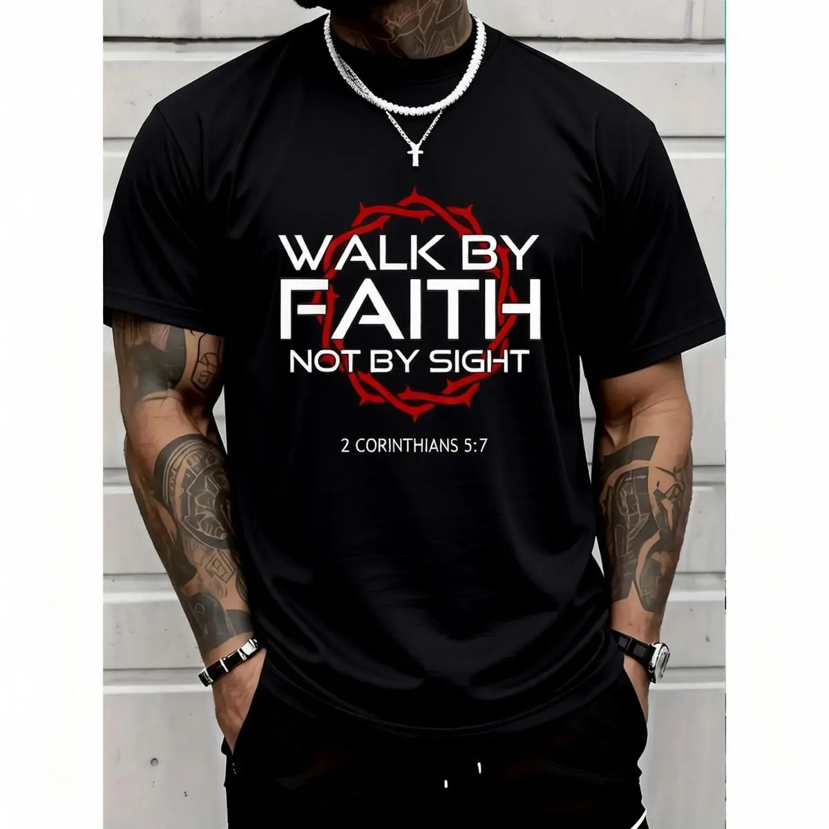 Jesus Walk By Faith Christian T-Shirt Round Neck Short Sleeve T-Shirt Women's Men's Graphic Tee Women's Men Graphic Tee