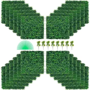 VEVOR Artificial Boxwood Panel UV 24pcs Boxwood Hedge Wall Panels Artificial Grass Backdrop Wall 20 X 20 4 cm Green Grass Wall Fake Hedge for Decor Privacy Fence Indoor Outdoor Garden Backyard