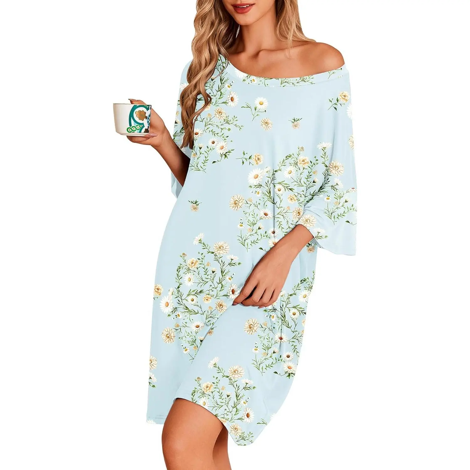 Women's Plus Size Bamboo Viscose Nightgown - Short Sleeve, Oversized, Comfortable Sleepshirt, Casual Elegant Loungewear, Homewear Pajama Sleepdress, Pyjamas, Short Sleeves, Bamboo Blend, Moisture-Wick, Oversize Fit, Clothes
