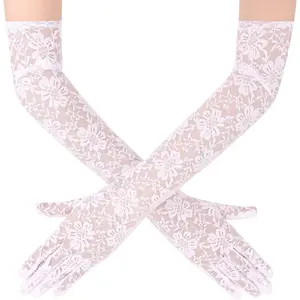 Lace Gloves Women, Tea Party Long Elegant Opera Lace Gloves Costume Floral Pattern Arm Elbow Length - 18.9in