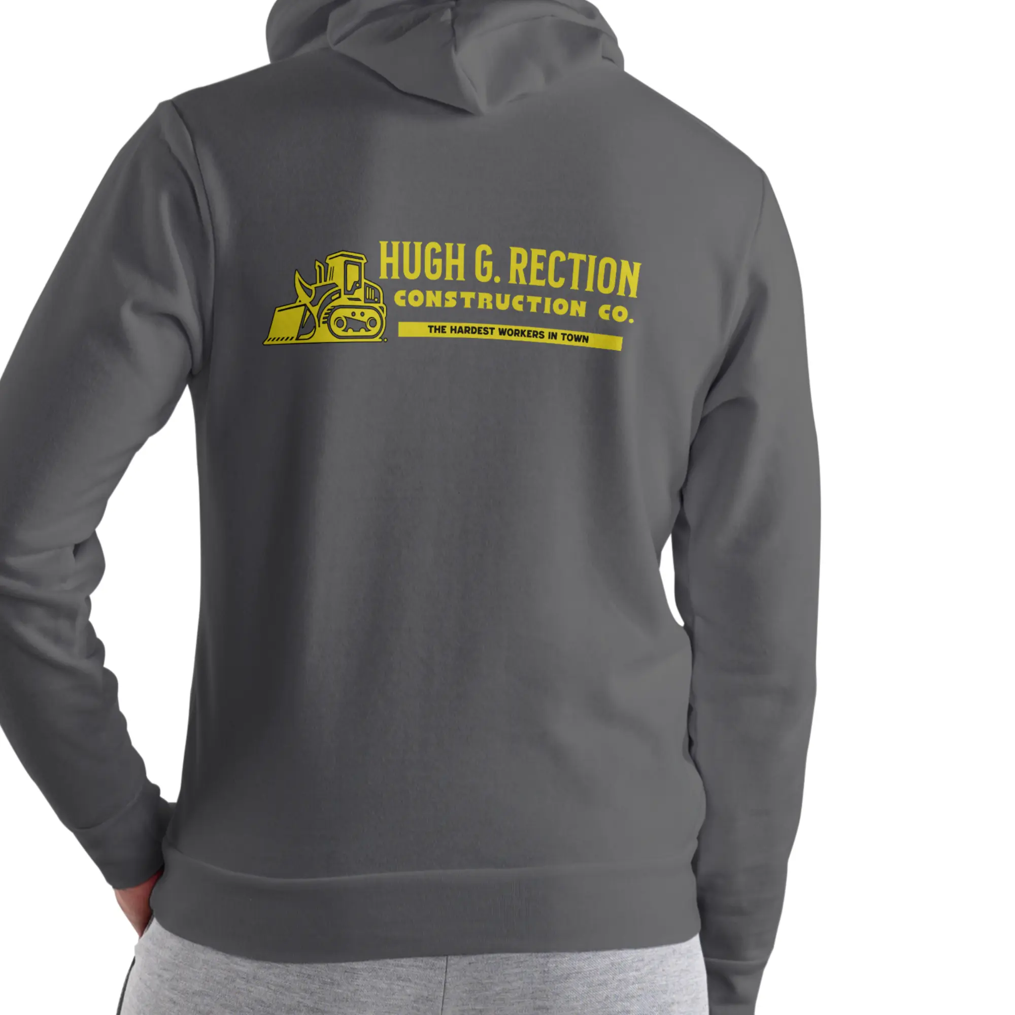 Men's Cotton-Blend Long Sleeve Casual Hoodie - Gender-Neutral, Comfortable, Hugh G Reaction Construction Company Print, "The Hardest Workers in Town" Funny Pullover Top, Gender-Neutral Men's Hoodies, Comfortable Men's Hoodies