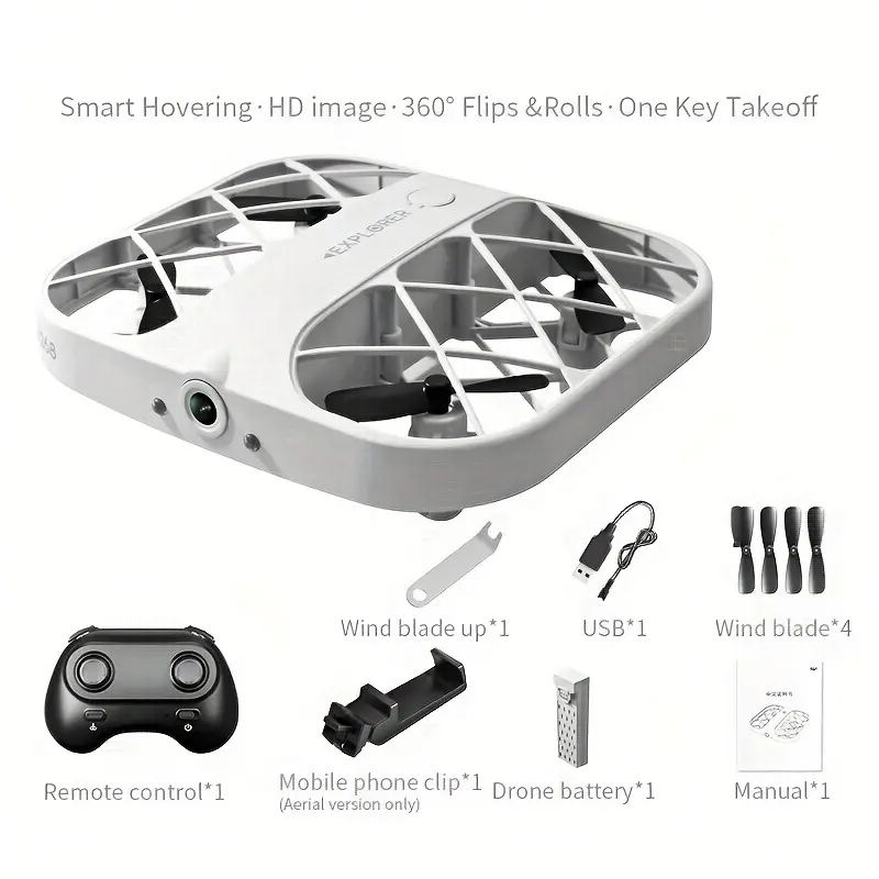 Mini drone (featuring a 4K HD camera and full-coverage propeller guards); equipped with 360° flips, altitude hold, one-key takeoff, and low-battery alerts; includes DIY stickers—an excellent gift for boys and girls.