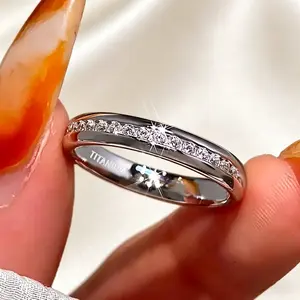 Titanium 5-Piece Women's 4mm Wide Stainless Steel Hypoallergenic Wedding Engagement Rings with Round Cut Synthetic Zircon White Gold Plated Bohemian Style Anti-Tarnish Daily Wear Set