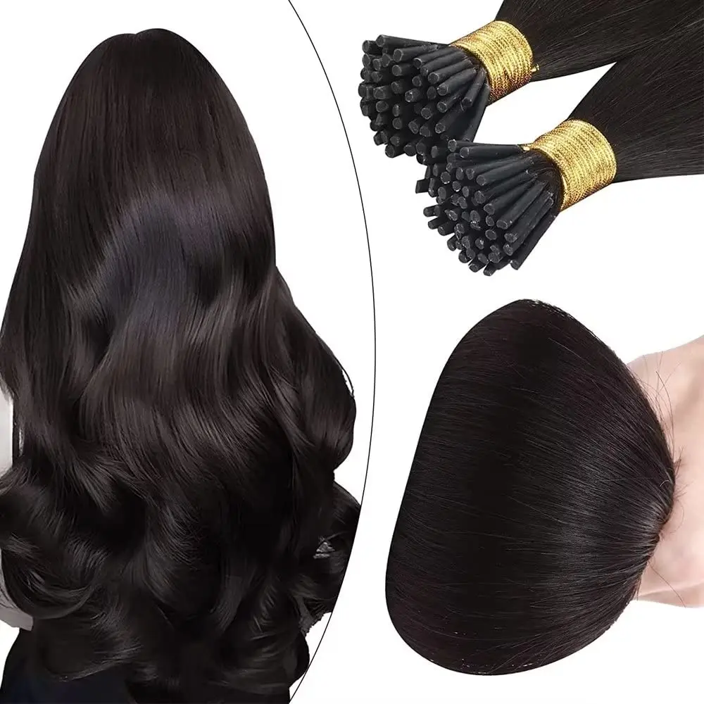 Encharm I-Tip Remy Human Hair Extensions, 18in Invisible Itips, 50g 1B Natural Black, Silk Soft Lightweight Texture, 18 Inch Hair Extension, 18In Hair Extension, Remy Hair