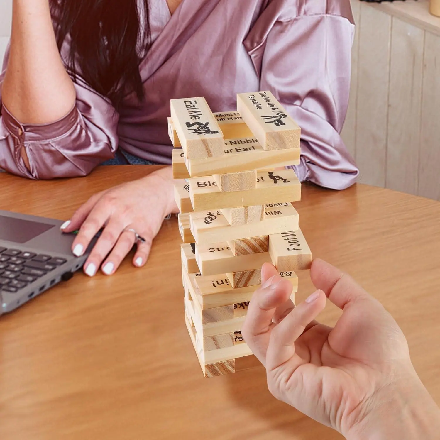1 Set Wooden Stacking Tower Game - Stack-It Challenge, Spring Valentine Pick, Gatherings Entertainment with Instant Party Vibe & Party-Table Hype, Ideal Couple Gift for Memorable Moments, Ideal Gift