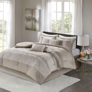 MAIN STREET 7 Piece Chenille Jacquard Comforter Set Kira Luxe Chenille Jacquard Design Hypoallergenic Comfort for All Your Guests