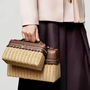 Bamboo-weave Craft Bag, Top Layer Cow Leather, Mini, Delicate, High Fashion, Quiet Luxury Leather Adjustable Strap, Hand and Shoulder Bag