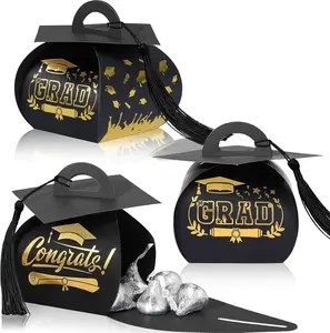 30-50 Pcs Graduation Cap Gift Boxes Graduation Decorations Class of 2026 Candy Box with Tassel for 2026 Grad Party Favors Supplies(Black)