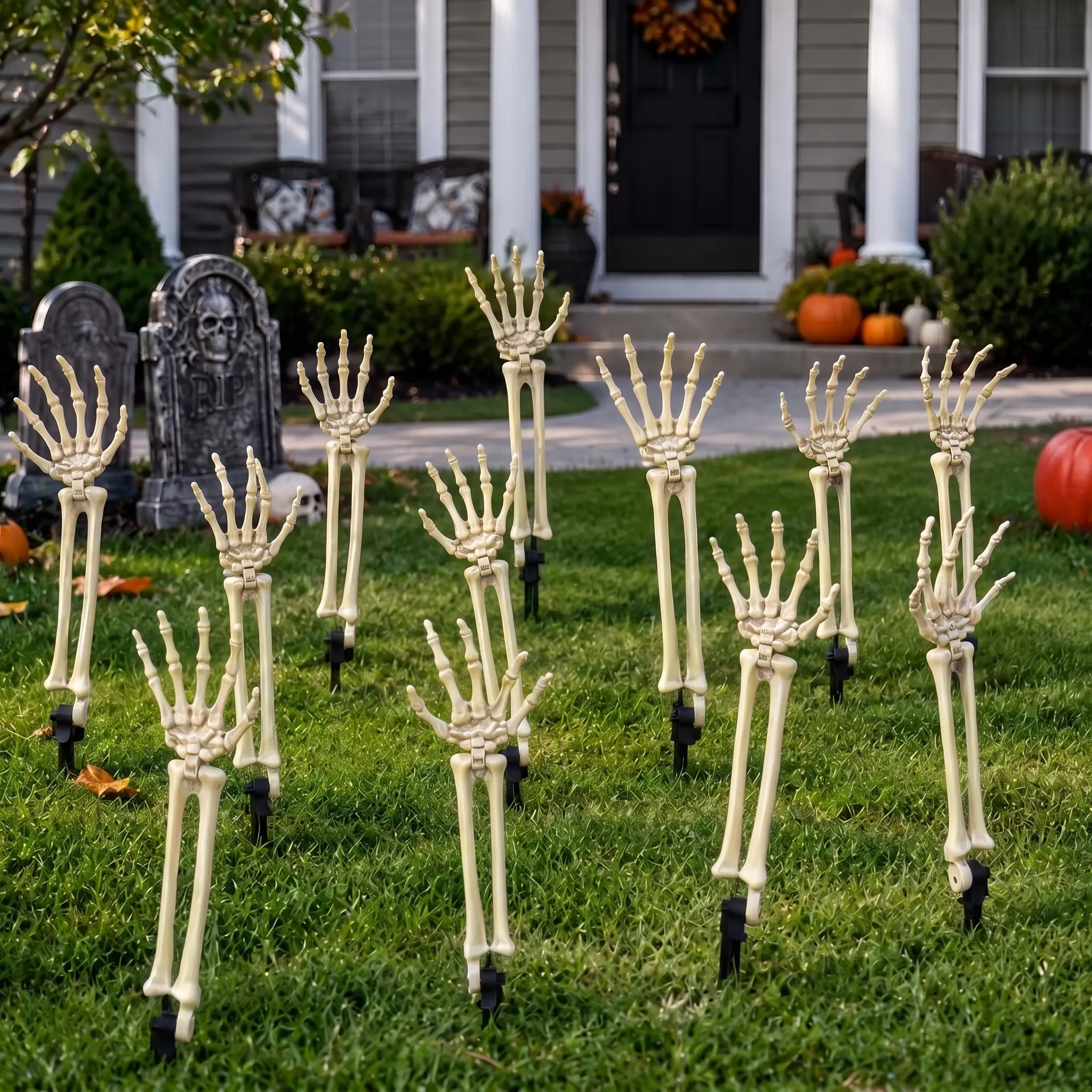 12PC Spooky Realistic Skeleton Arm Stakes Set Pack, Halloween Outdoor Decor for Lawn, Garden Groundbreaker Figurines & Decor Statues (Home Supplies Insert Option)
