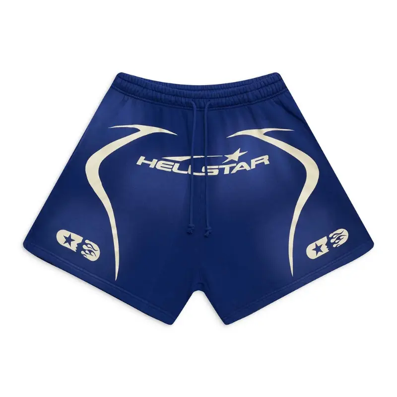 Men's Hellstar '7 on 7' Graphic Blue Cotton Athletic Shorts, Men's Activewear Sports Clothes, Elastic