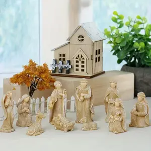 10pcs Christmas Nativity Manger Set, Holiday Decorations, Creative Resin Craft, Wedding Theme, Retro Style, Garden Decoration