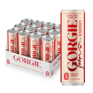 GORGIE Sugar Free Natural Energy Drinks, Jordyn Jones' Cherry Lime (12 Pack) Healthy Sparkling Energy Drinks Natural Coffee Replacement with Green Tea Caffeine and Biotin, Vegan, Low Calorie