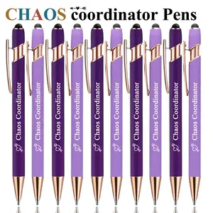 10 Pack Chaos Coordinator Pens, Black Ink Ballpoint Pens with Stylus Tip, Rose Gold Metal Purple Pens for Nurse, Teacher, Office Coworker, Funny Appreciation Gifts for Women, Boss, Manager, Colleague, Multi Purpose Pens