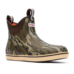 Xtratuf Men's 6" Mossy Oak Bottomland Waterproof Ankle Deck Boots with Camouflage Design and Orange Sole