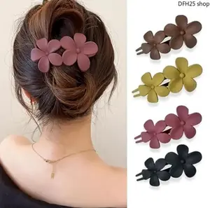 4Pcs Matte Flower Flat Hair Clips，Non Slip French Alligator Duck Bill Claw Clips，Suitable For Thick Hair Women And Girls，Elegant Daily Hair Styling Accessories With Comfortable Grip And Anti Slip Design