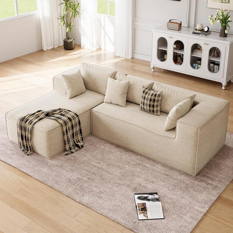 Gaomon 106.7in Minimalist Modular Reconfigurable 2-Piece L-Shape Wall Fit Cloud Sectional Sofa with Chaise Lounge Zone, Polyester Upholstered Deep Seat Couch with Sink-In Foam, All-Seasons Ready-for-Use Living Room Furniture