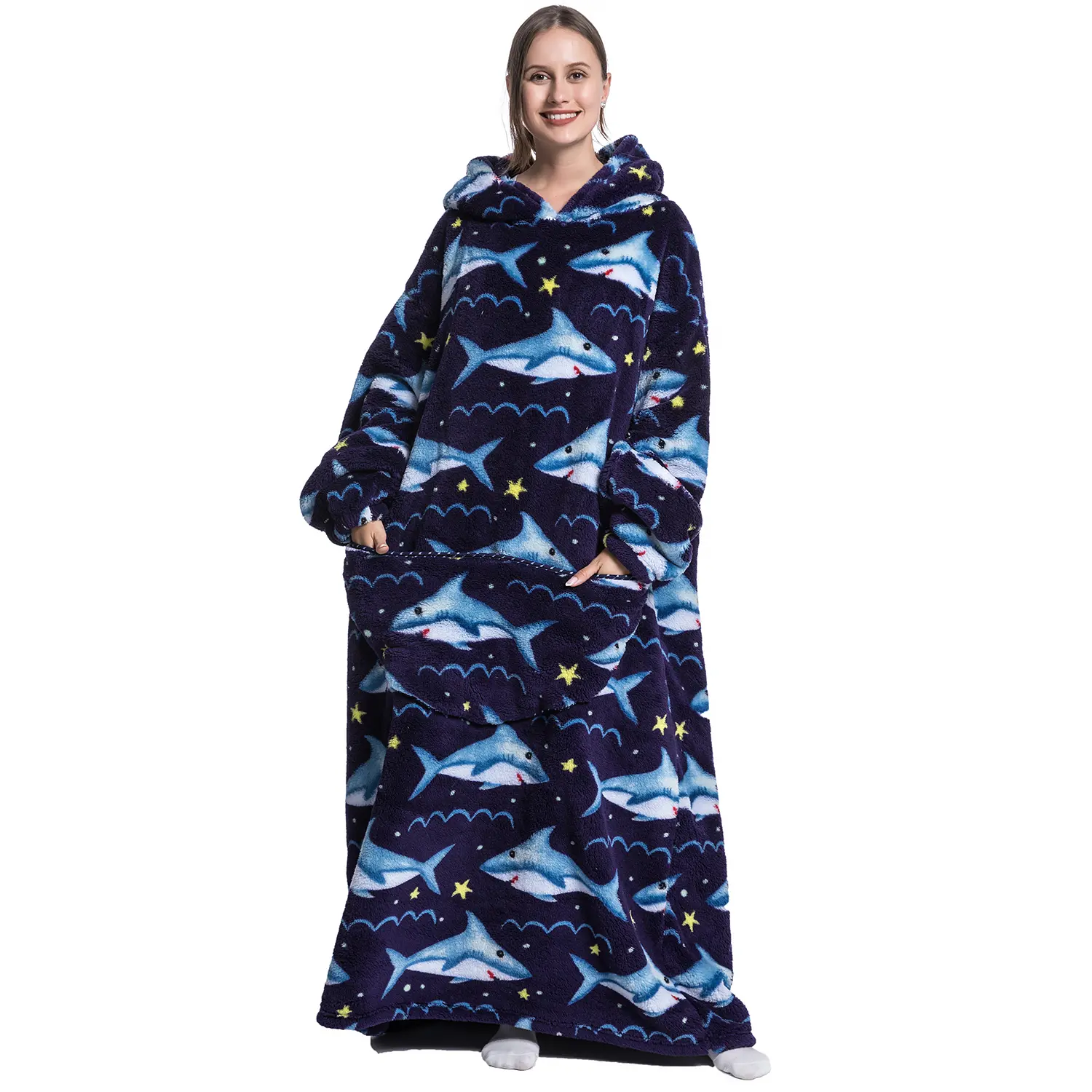 Msrlassn Plus Size Wearable Blanket Hoodie as Gift for Women Men Mom Girlfriend, 1Pcs Oversized Nightgown Loungewear Womenswear Wearable Hoodie Halloween Sherpa Fleece Sweatshirt Blanket Warm Hoodie with Pocket