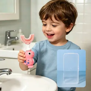 Baby Toothbrush Set, U-Shape Soft Bristles, Portable Case Included, Dinosaur Theme, Easy Self-Cleaning, Perfect for Kids, Toothbrush Protector
