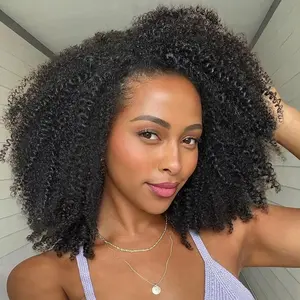 OQ HAIR Afro Curly Knotless Pre-Separated Crochet Hair Extensions Kinky Curly Feather Hair Extensions Human Hair Natural Color