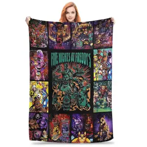 Soft Funny Throw Blanket with Cute Five Nights At Freddy's Flannel Material for Warm Naps on Couch Sofa Office Bed Camping Travel Multi-purpose Gift Blanket