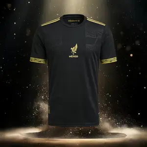 2025 Black and Gold Short Sleeve Soccer Jersey Fans Version