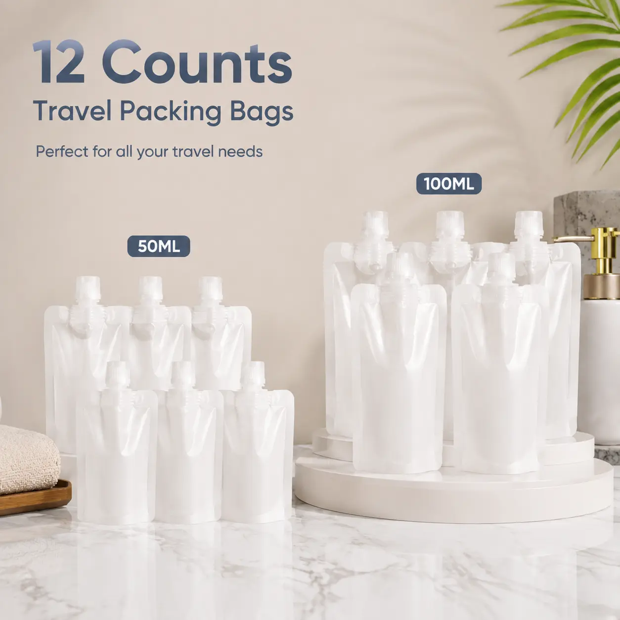 Reusable Squeeze Pouches Set, Clear Travel Drink Bags with Caps, Portable Liquid Storage Containers for Juice, Beverages, Skincare, Shampoo & Travel Essentials