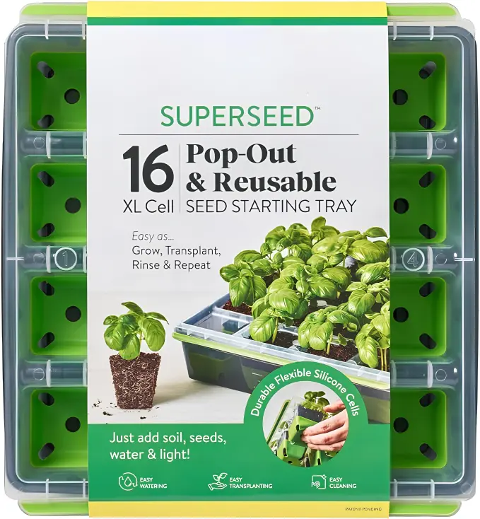 16-Cell XL Reusable Seed Starting Tray with Flexible Pop-Out Cells for Indoor Vegetable, Flower and Herb Seeds