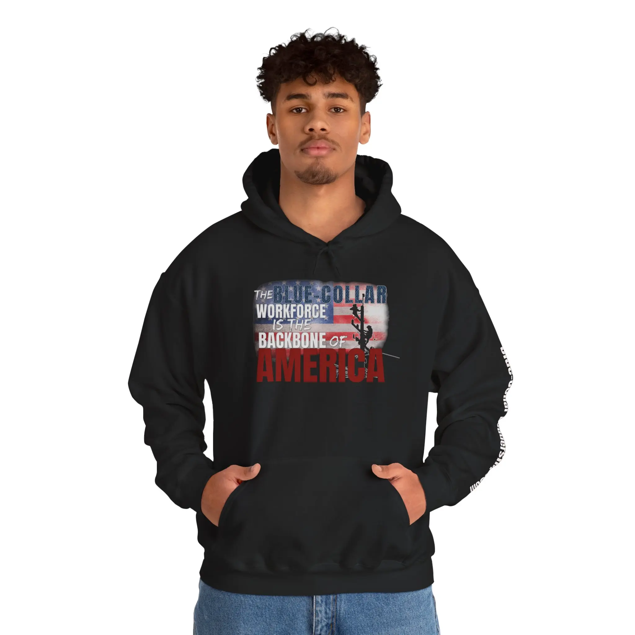 Blue-Collar Workforce Backbone of America Hoodie | American Flag Lineman