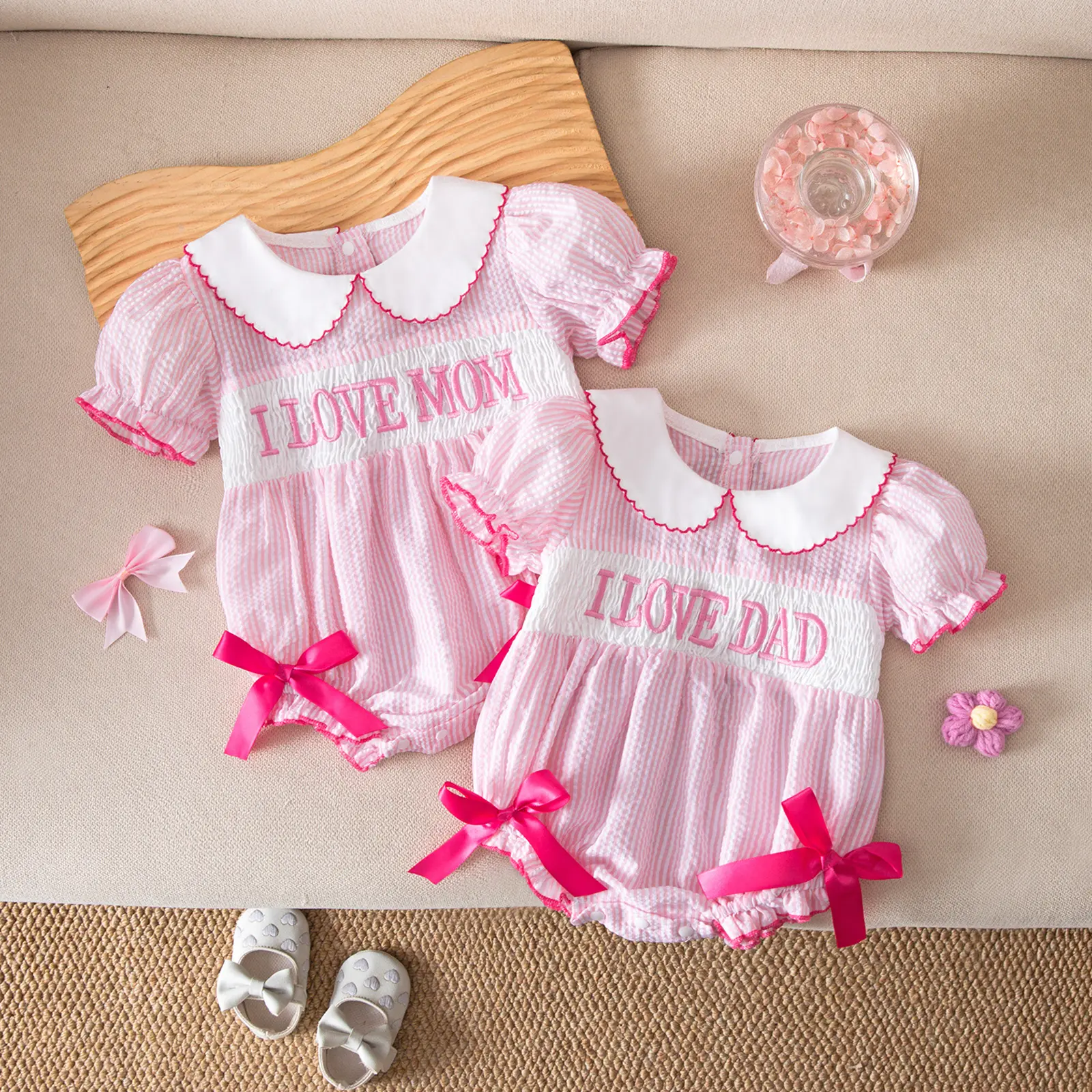 Baby Girl Bubble Romper Newborn Letter Embroidery Onesie Short Sleeve Jumpsuit Fathers Day Outfit Cute Clothes, Newborn Onesies, Baby Girls Bodysuits & One-Pieces