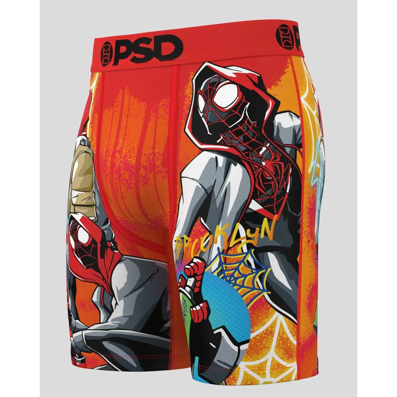 PSD Mens Marvel - Miles Morales Pop	Boxer Brief - Standard Length 7 Inch Inseam, Soft and Breathable Poly Blend Fabric