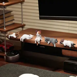 2026 Mini Cat Desk Figurines Set of 5 Resin Multi-Pose Cute Cartoon-Style Kitty Desk Companions for Home Offices & Cubicles