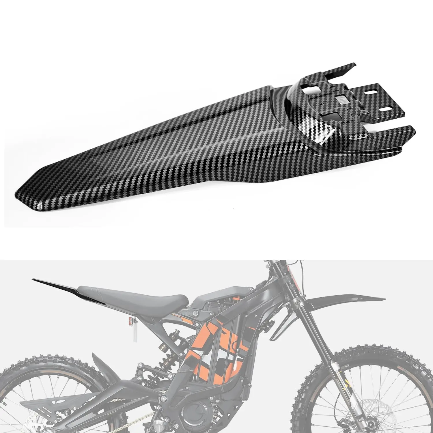 Modified Extended Rear Fender Motorcycle Parts for Sur-Ron Light Bee X/S, Segway X160/X260 – Long Back Mudguard, Longer Tail Covers, Imitation Carbon Fiber Water Transfer Sur-Ron Accessories
